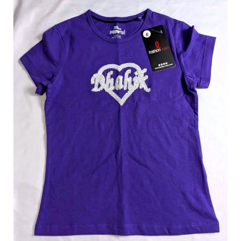 Pepperts! T-Shirt Kids 6-8 Years Purple Sequin Heart‎ Graphic Dhahik Tee
